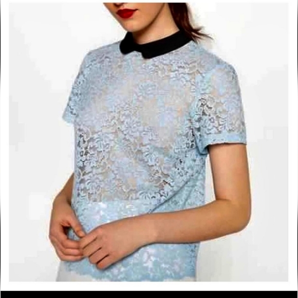Zara Lace Top with Contrast Peter Pan Collar - Picture 11 of 11